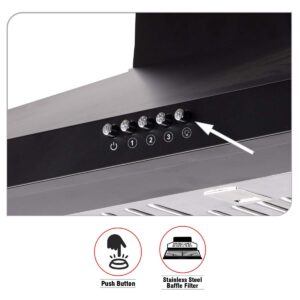 INALSA  Kitchen Chimney Classica 60BKBF with Stainless Steel Baffle Filters, Push Button Control, 7 Year Warranty On Motor